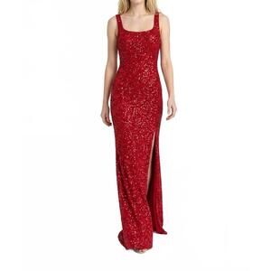 NEW ALETA sequined square neck dress in red